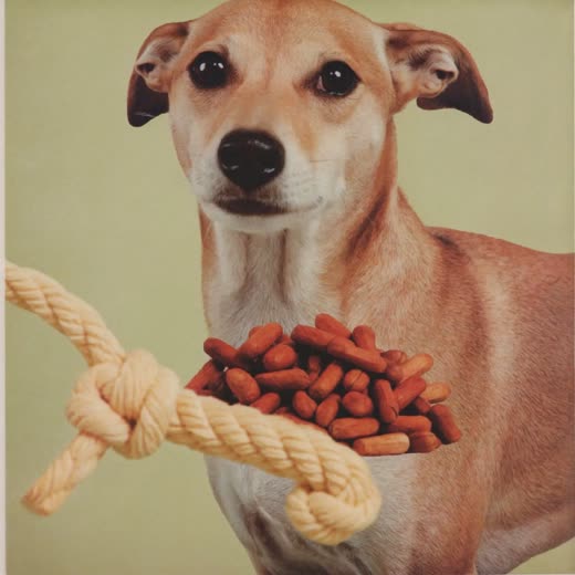 Natural dog chews and a rope toy on a plain background